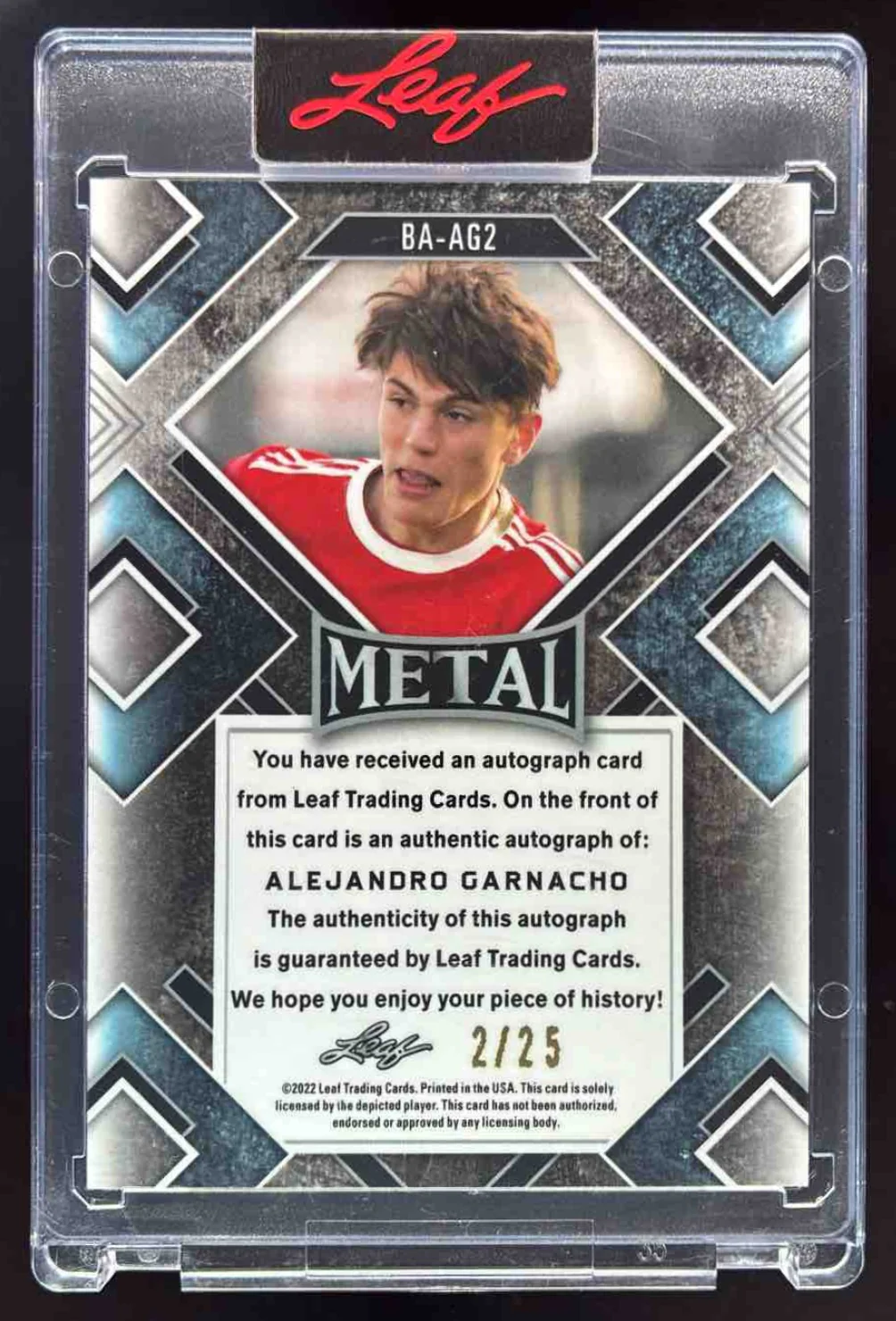 2022 Leaf Metal Rookie Autograph #BA-AG2 Alejandro Garnacho RC Auto /25 - Image 2