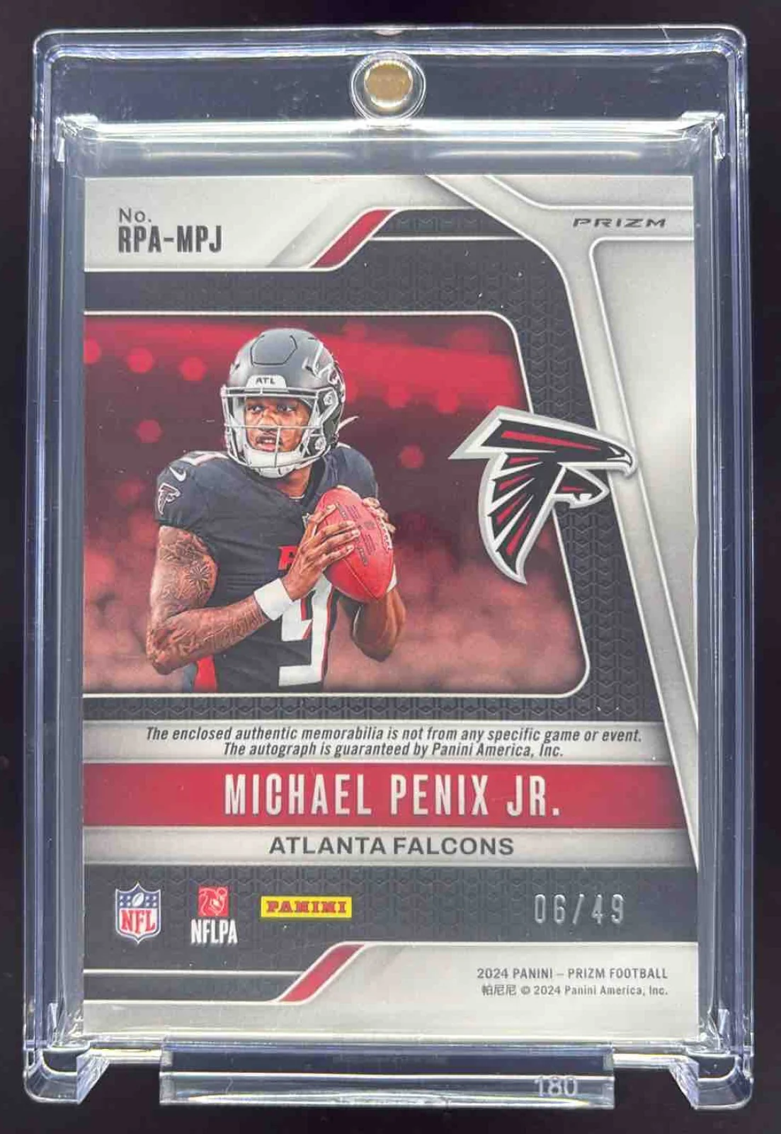 2024 Panini Prizm Rookie Patch Purple Power Michael Penix Jr. RC Auto /49 - Image 2