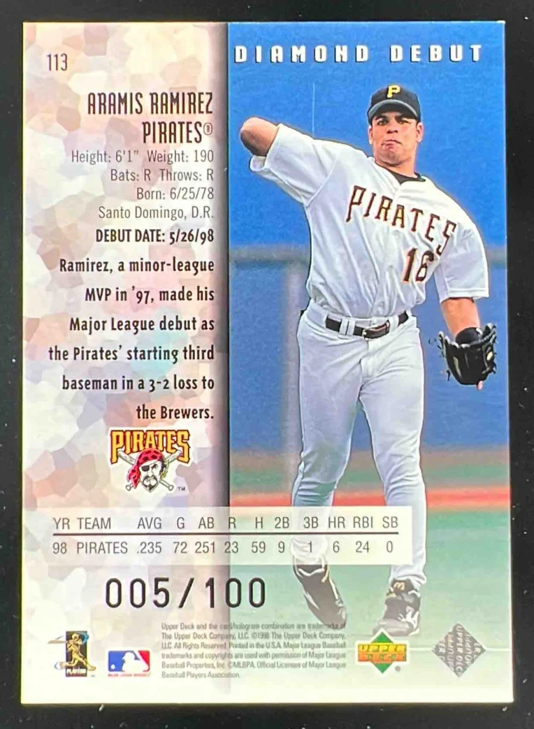 1999 Upper Deck Black Diamond Quadruple #113 Aramis Ramirez /100 - Image 2